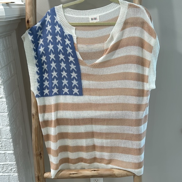 BiBi American Flag Print V-Neck Sleeveless Sweater Top Size XL picnic cookout - Picture 5 of 14